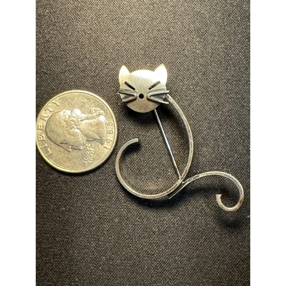 Beau Sterling Abstract Cat Brooch